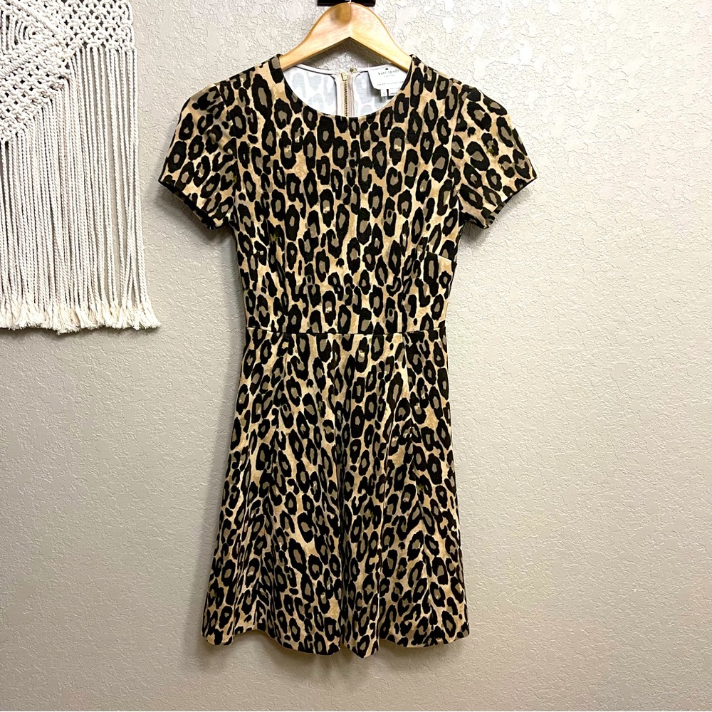 Kate Spade Leopard Animal Print Fit and Flare Cap Sleeve Dress size 0